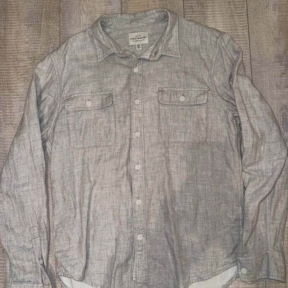 Lucky Brand Button Down Shirt Grey Medium Mens